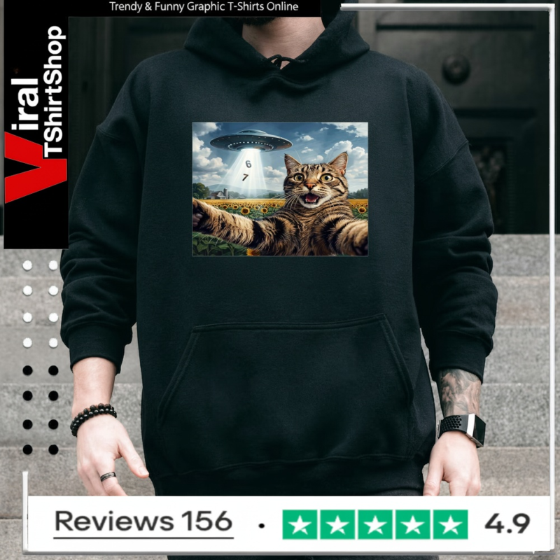 Meme cat selfie six seven retro cat 67_Hoodie