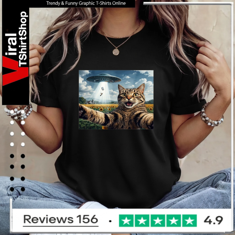 Meme cat selfie six seven retro cat 67_Ladies T-Shirt