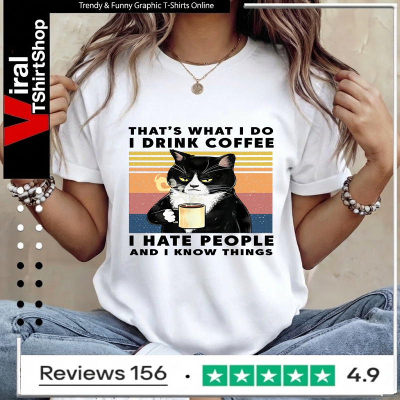 Black Cat That'S What I Do I Drink Coffee I Hate People And I Know Things Vintage_Women T-Shirt