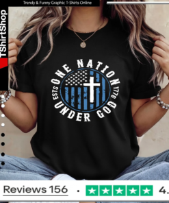 Cross one nation under god 1776 USA flag_Ladies T-Shirt
