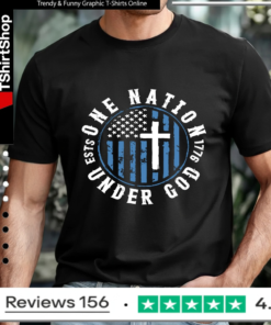 Cross one nation under god 1776 USA flag_T-shirt