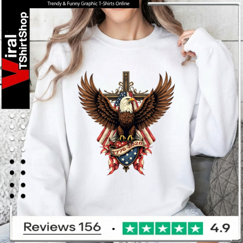 Majestic bald eagle with US flag and cross 250 years of American independence 1776–2026 Sweatshirt