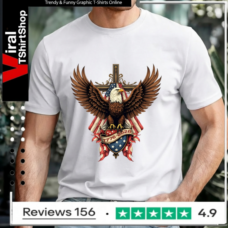 Majestic bald eagle with US flag and cross 250 years of American independence 1776–2026 Unisex T-Shirt