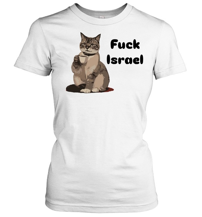 Cat Drinking Coffee "Fvck Israel" Edgy Meme Graphic Shirt
