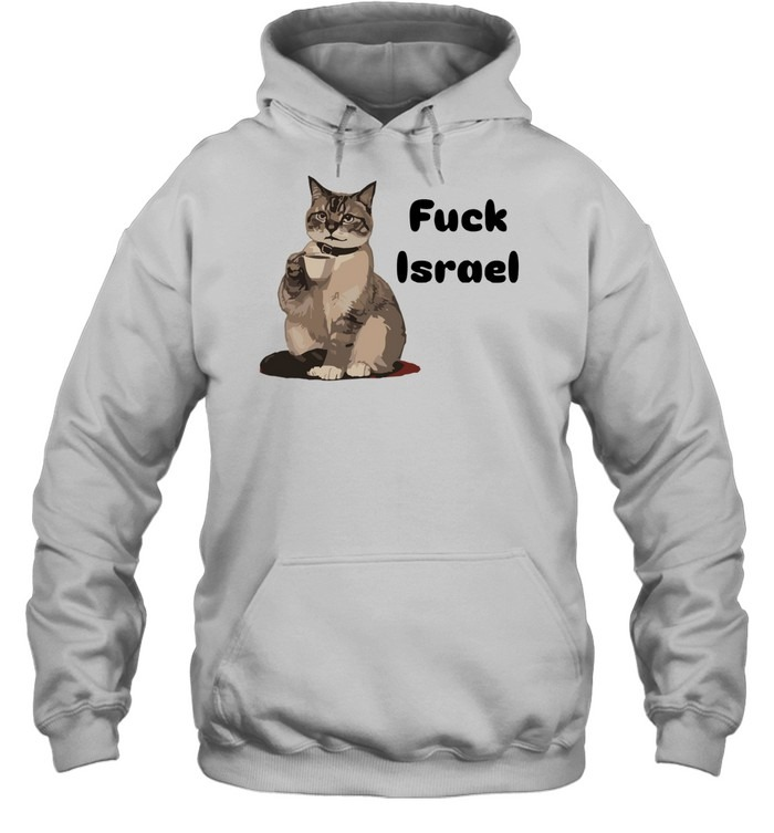 Cat Drinking Coffee "Fvck Israel" Edgy Meme Graphic Shirt