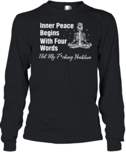 Inner Peace Four Words Skeleton T- Long Sleeved T-shirt