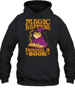 Magic Happens frog witch inside a book  Unisex Hoodie