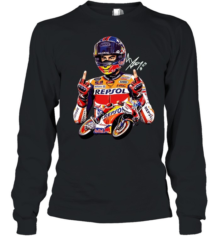 Marc Marquez racing signature middle finger meme Long Sleeved T-shirt
