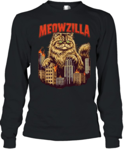 Meowzilla city skyline graphic T- Long Sleeved T-shirt