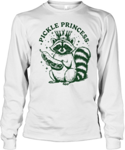 Raccoon holding Pickle Princess retro  Long Sleeved T-shirt