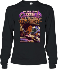 She is clothed in fine linen and purple car  Long Sleeved T-shirt