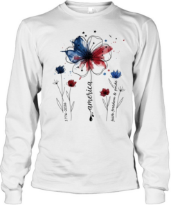 USA 250th anniversary 1776-2026 faith freedom and pride flower sketch  Long Sleeved T-shirt