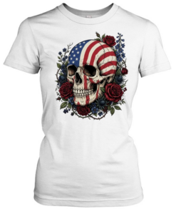 American Flag Skull Floral Patriot T Classic Women's T-shirt