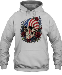 American Flag Skull Floral Patriot T Unisex Hoodie