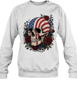American Flag Skull Floral Patriot T Unisex Sweatshirt