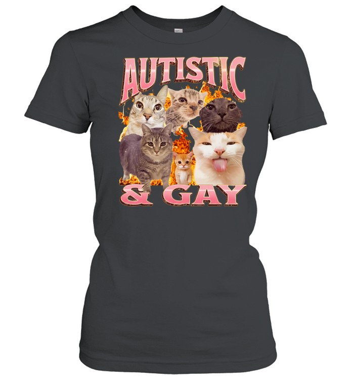 Autistic and Gay cats flame aesthetic print aesthetic funny meme Classic Women's T-shirt