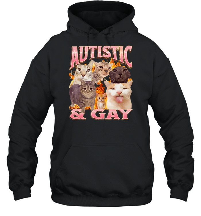 Autistic and Gay cats flame aesthetic print aesthetic funny meme Unisex Hoodie