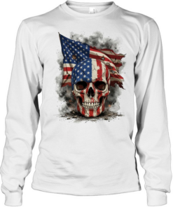 Battle Worn American Flag Skull T Long Sleeved T-shirt