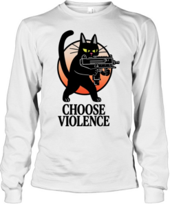 Black Cat And Gun Choose Violence Cartoon T Long Sleeved T-shirt