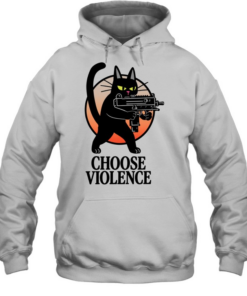 Black Cat And Gun Choose Violence Cartoon T Unisex Hoodie