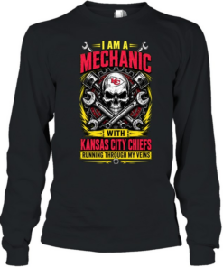 Kansas City Chiefs I Am A Mechanic Running Through My Veins Skeleton T Long Sleeved T-shirt