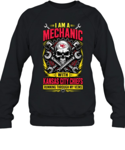 Kansas City Chiefs I Am A Mechanic Running Through My Veins Skeleton T Unisex Sweatshirt