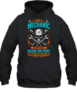 Miami Dolphins I Am A Mechanic Running Through My Veins Skeleton T Unisex Hoodie