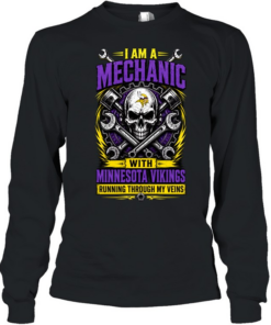 Minnesota Vikings I Am A Mechanic Running Through My Veins Skeleton T Long Sleeved T-shirt
