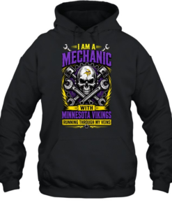 Minnesota Vikings I Am A Mechanic Running Through My Veins Skeleton T Unisex Hoodie