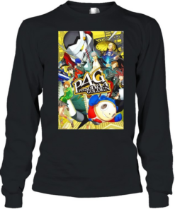 Persona 4 Golden Main Cast and Izanagi Character Art P4 Golden Logo Long Sleeved T-shirt
