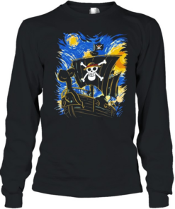 Straw Hat Pirates Thousand Sunny Ship One Piece Van Gogh Style Fan Art Long Sleeved T-shirt