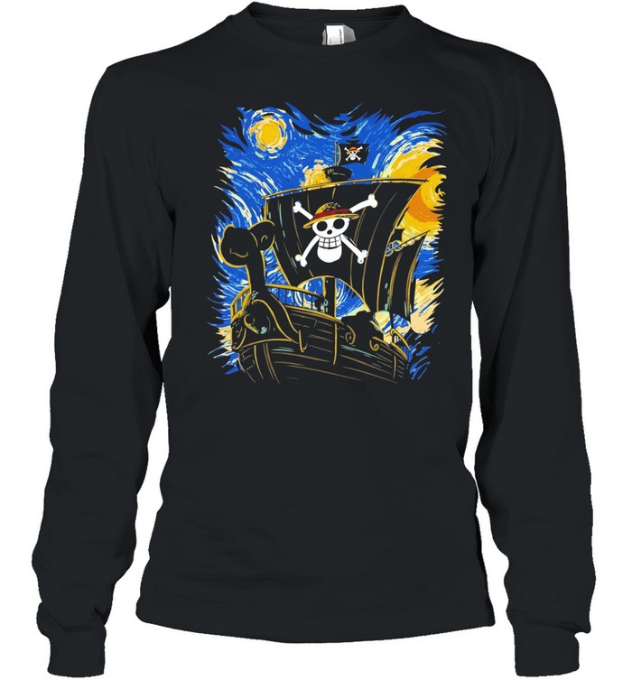 Straw Hat Pirates Thousand Sunny Ship One Piece Van Gogh Style Fan Art Long Sleeved T-shirt
