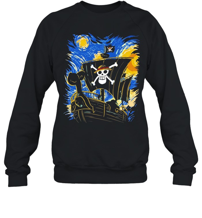 Straw Hat Pirates Thousand Sunny Ship One Piece Van Gogh Style Fan Art Unisex Sweatshirt