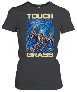 Touch grass necromancer skull sorcerer fantasy skeleton magic blue fire T Classic Women's T-shirt