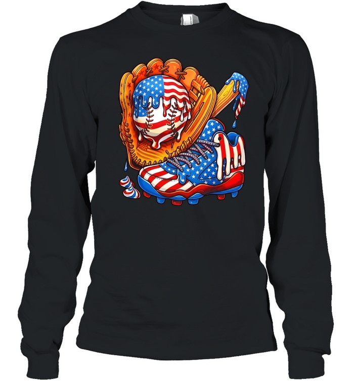 USA Flag Dripping Baseball Long Sleeved T-shirt