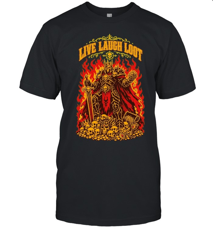 Undead Skeleton Knight Warrior Fantasy Armor Treasure Live Laugh Loot T Classic Men's T-shirt