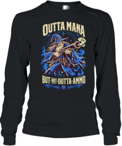 Wizard Gunner Outta Mana but not Outta Ammo Fantasy Role Playing Game nerd T Long Sleeved T-shirt