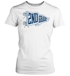 2nd Grade Blue Gingham Pennant Flag T- with Navy Varsity Letters Classic Women's T-shirt