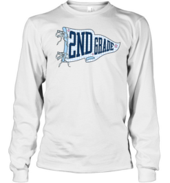 2nd Grade Blue Gingham Pennant Flag T- with Navy Varsity Letters Long Sleeved T-shirt