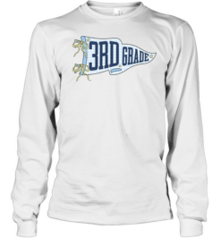 3rd Grade Blue Gingham Pennant T- with Navy Varsity Letters Long Sleeved T-shirt