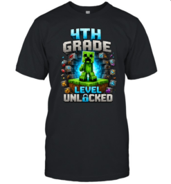 4th Grade Level Unlocked 32-Bit Gaming T- with 3D Brick Blocks Classic Men's T-shirt