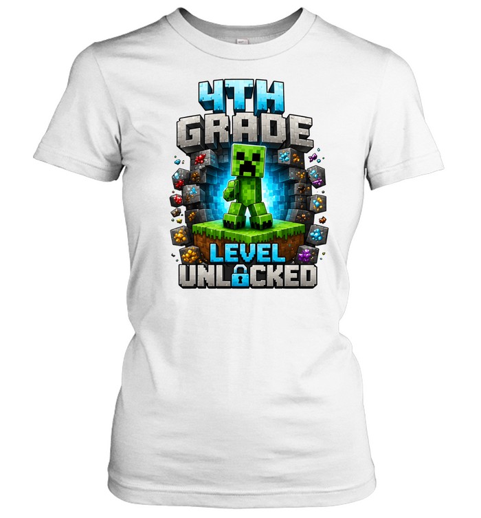4th Grade Level Unlocked 32-Bit Gaming T- with 3D Brick Blocks Classic Women's T-shirt