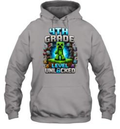4th Grade Level Unlocked 32-Bit Gaming T- with 3D Brick Blocks Unisex Hoodie