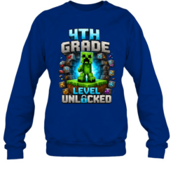 4th Grade Level Unlocked 32-Bit Gaming T- with 3D Brick Blocks Unisex Sweatshirt