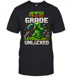 4th Grade Level Unlocked Gaming T- with 3D Grass and Stone Texture Classic Men's T-shirt