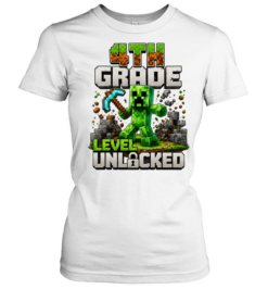 4th Grade Level Unlocked Gaming T- with 3D Grass and Stone Texture Classic Women's T-shirt
