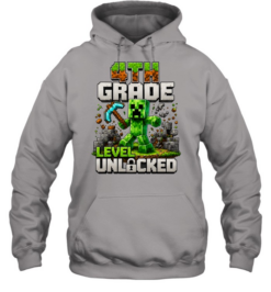 4th Grade Level Unlocked Gaming T- with 3D Grass and Stone Texture Unisex Hoodie