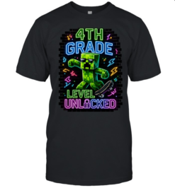 4th Grade Level Unlocked Gaming T- with Cartoon Creeper Skater Classic Men's T-shirt