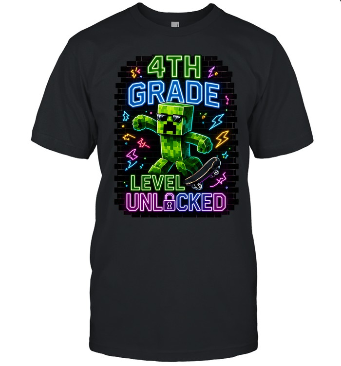 4th Grade Level Unlocked Gaming T- with Cartoon Creeper Skater Classic Men's T-shirt