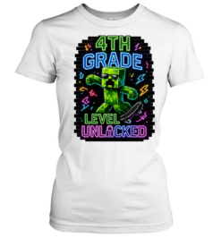 4th Grade Level Unlocked Gaming T- with Cartoon Creeper Skater Classic Women's T-shirt